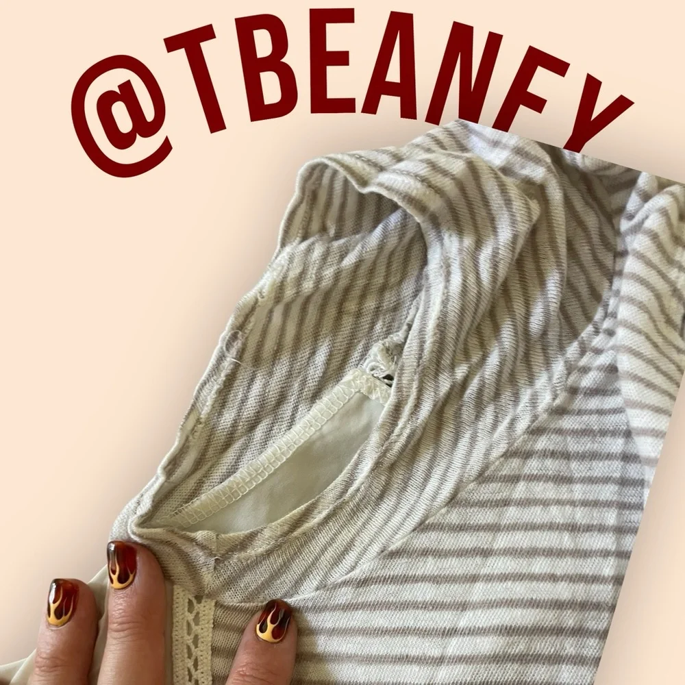 Anthropologie Striped Short Sleeve Top in Cream and Gray - Picture 6 of 8
